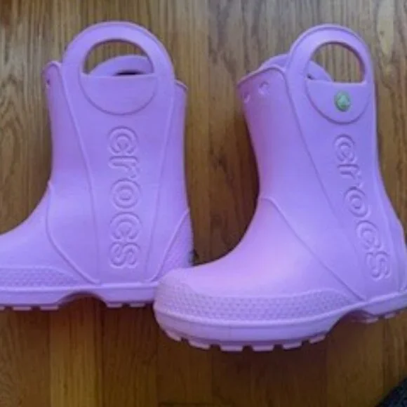 Crocs Kids Light Pink Rain Boots with Handles-Girls Size 12 - Picture 4 of 10